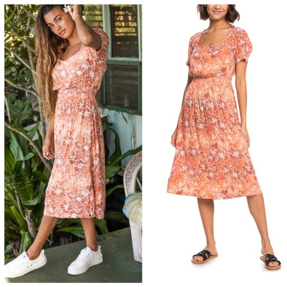 NWT Roxy Papaya Punch Palmy Breeze Orange Cut - Out Back Midi Dress, size Large - Picture 9 of 9